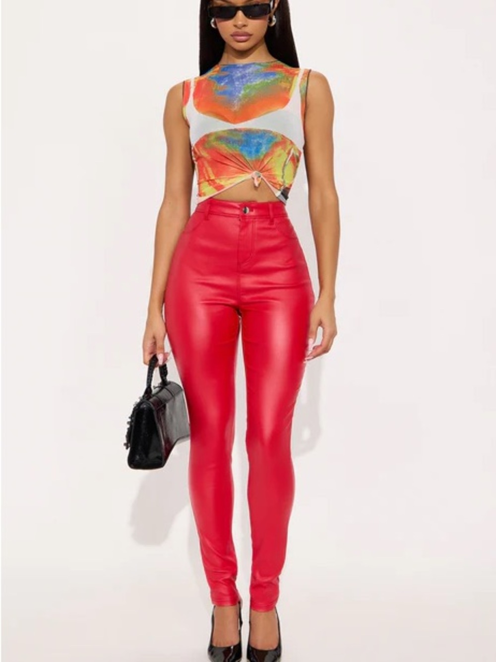 High-Waist Red Faux Leather Pants NEW 🏷️